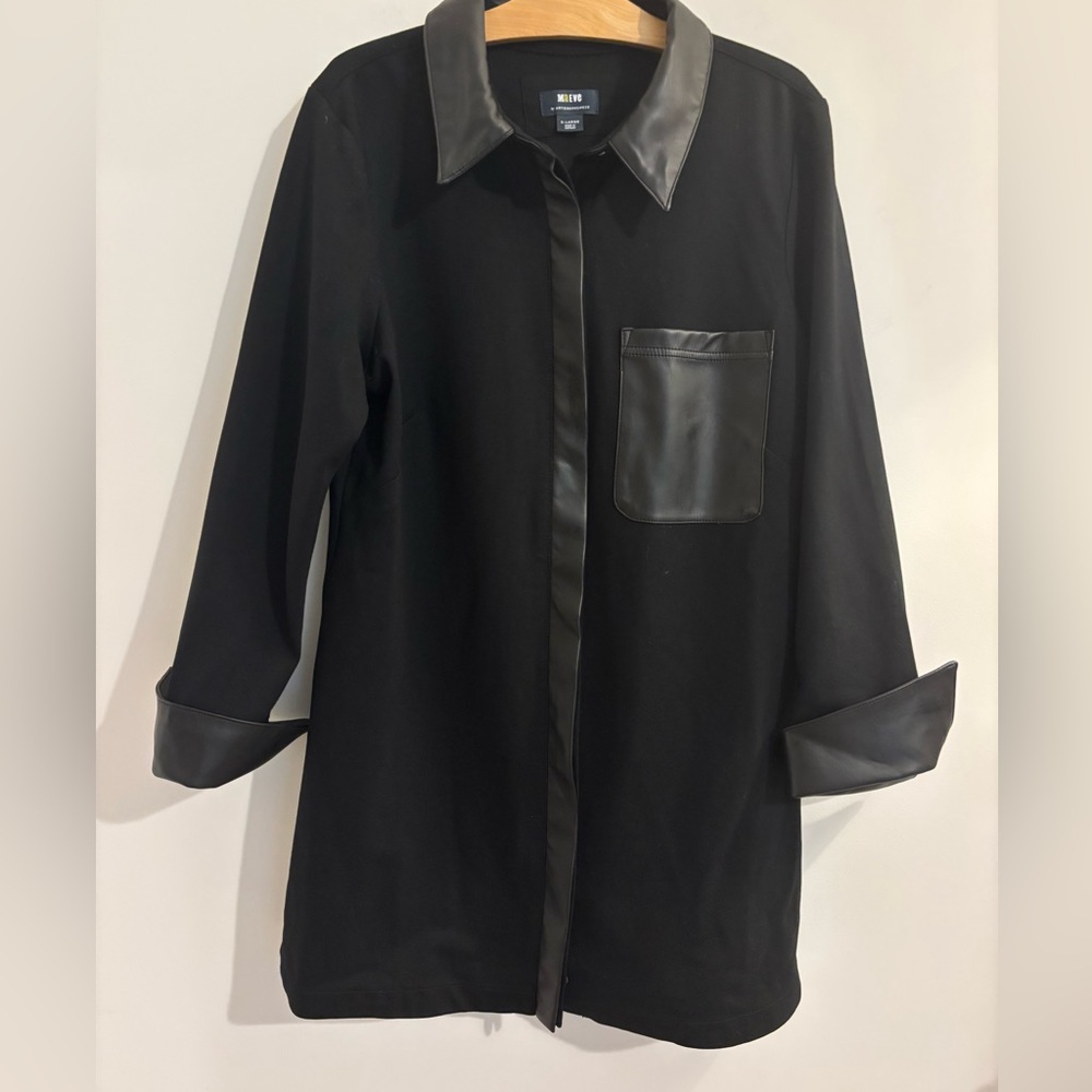 Maeve Black Mini Dress with Leather Accents